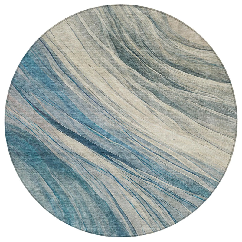 8' Blue And Silver Round Abstract Washable Indoor Outdoor Area Rug Homeroots Outdoor