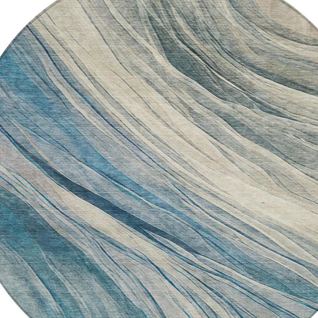 8' Blue And Silver Round Abstract Washable Indoor Outdoor Area Rug Homeroots Outdoor