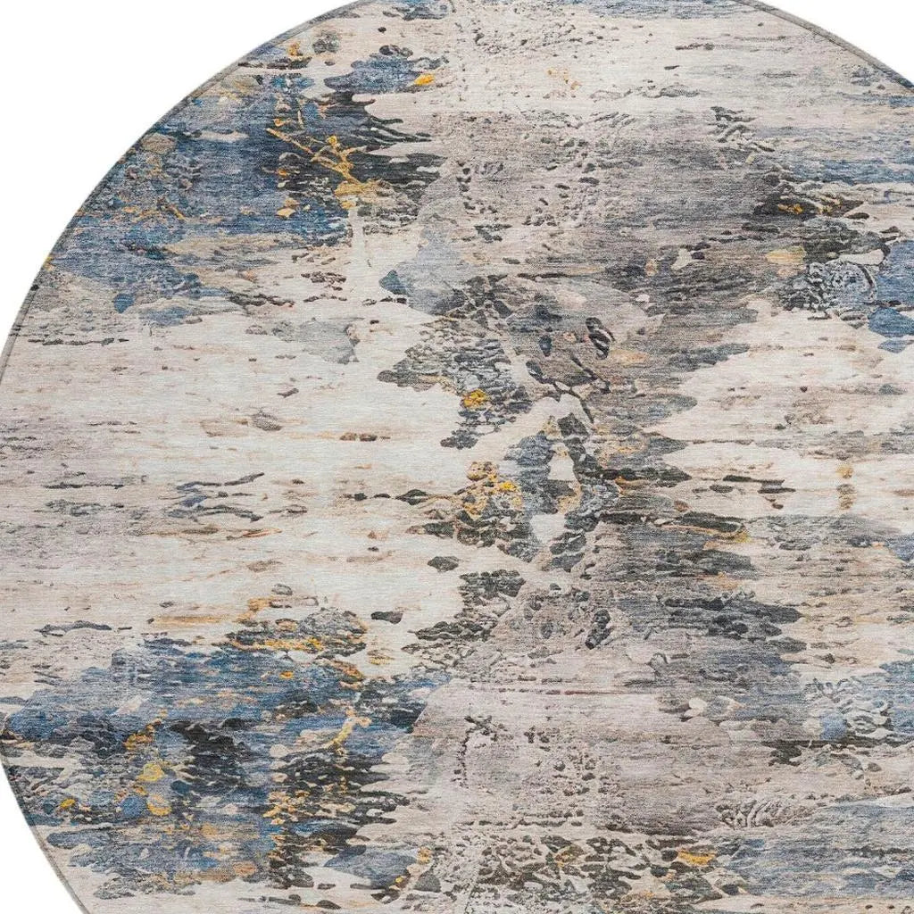 8' Blue And Silver Round Abstract Washable Indoor Outdoor Area Rug Homeroots Outdoor