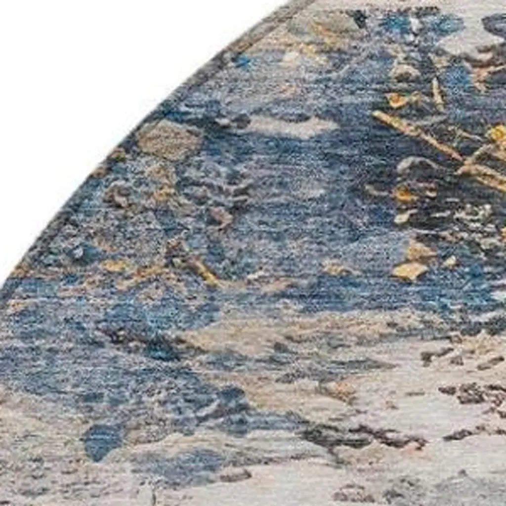 8' Blue And Silver Round Abstract Washable Indoor Outdoor Area Rug Homeroots Outdoor