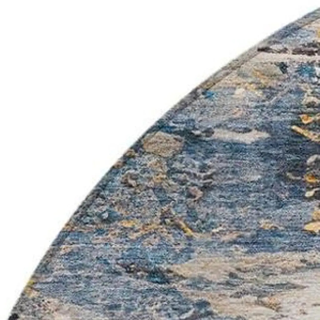 8' Blue And Silver Round Abstract Washable Indoor Outdoor Area Rug Homeroots Outdoor