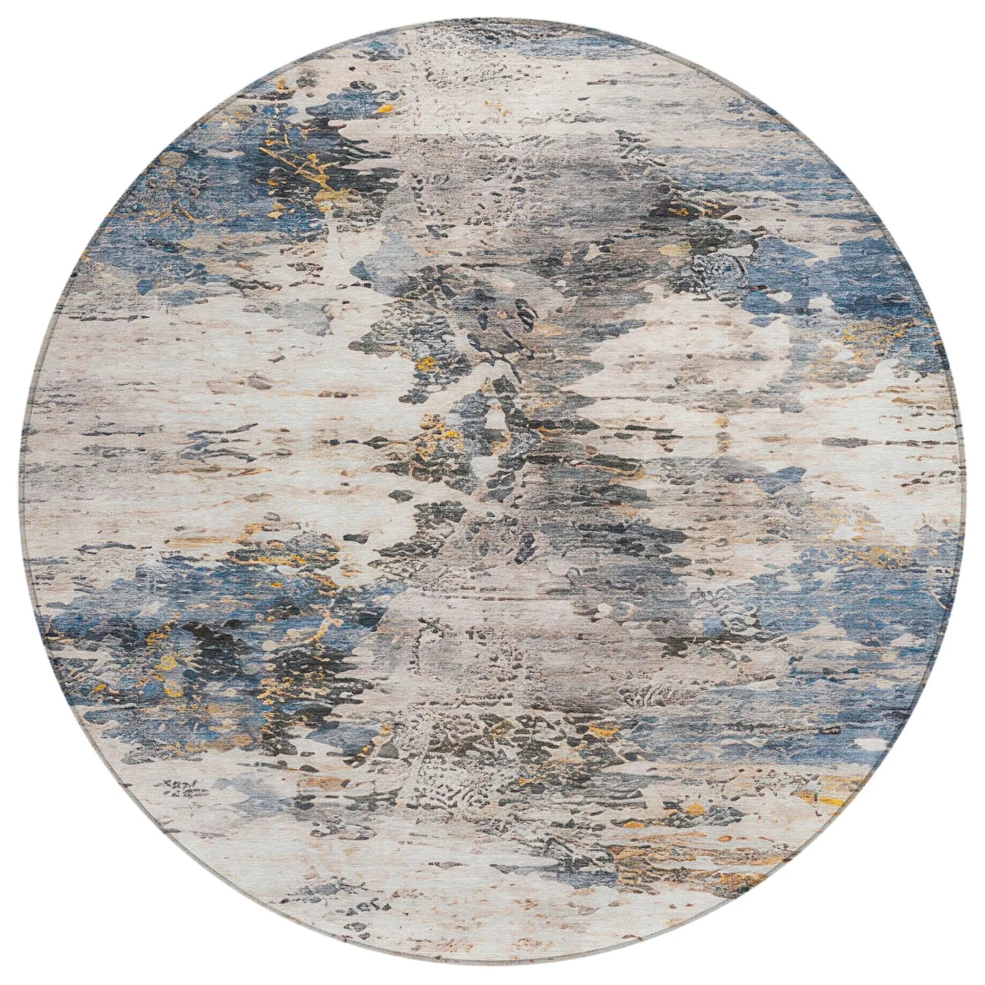 8' Blue And Silver Round Abstract Washable Indoor Outdoor Area Rug Homeroots Outdoor