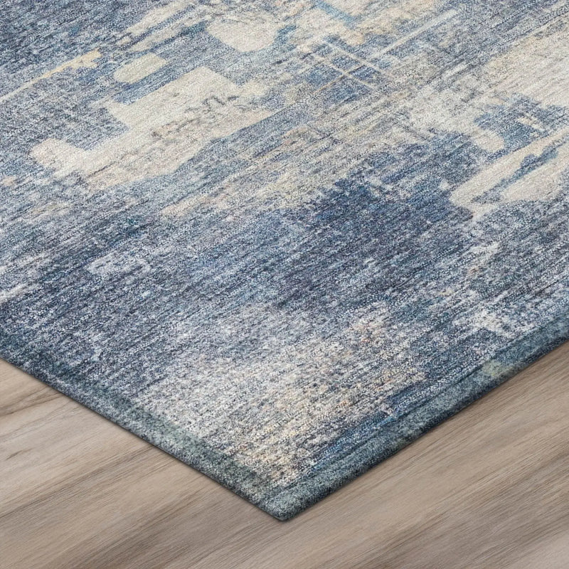 8' Blue And Silver Round Abstract Washable Indoor Outdoor Area Rug Homeroots Outdoor