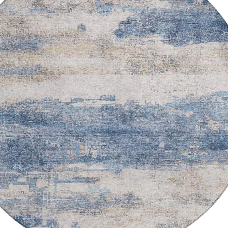 8' Blue And Silver Round Abstract Washable Indoor Outdoor Area Rug Homeroots Outdoor