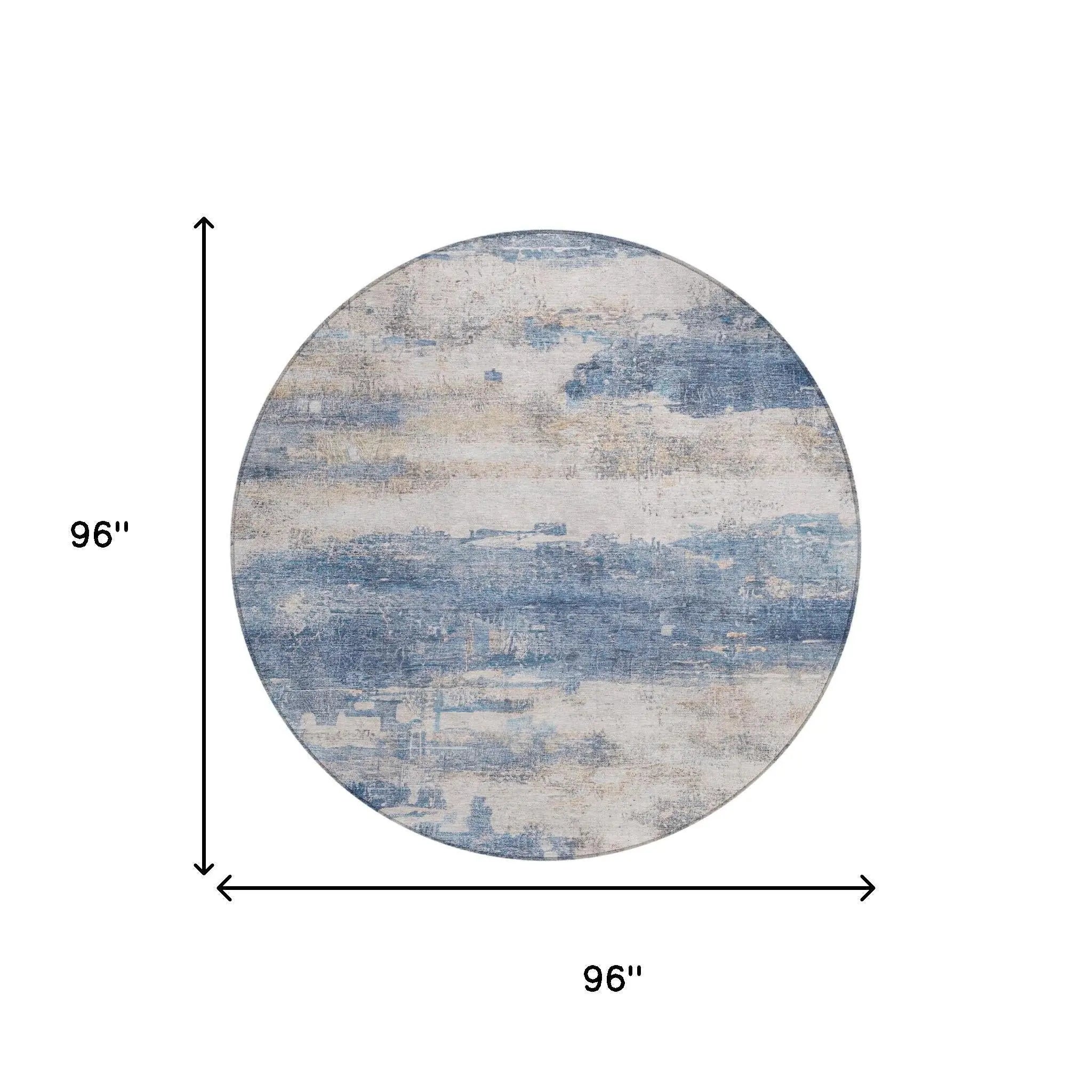 8' Blue And Silver Round Abstract Washable Indoor Outdoor Area Rug Homeroots Outdoor