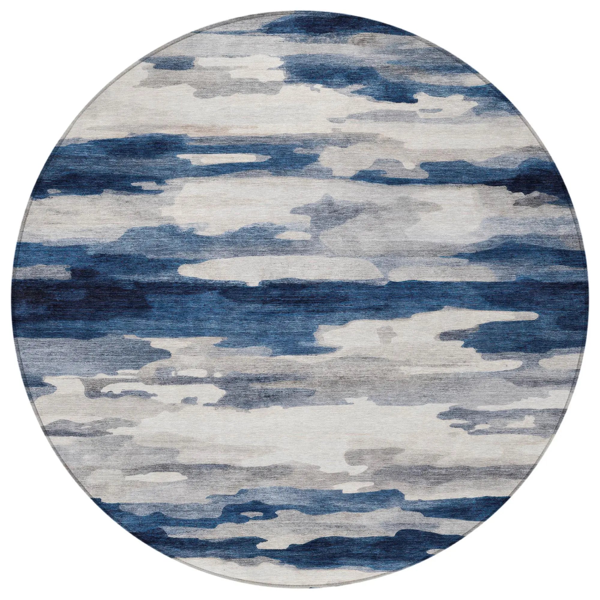 8' Blue And Silver Round Abstract Washable Indoor Outdoor Area Rug Homeroots Outdoor