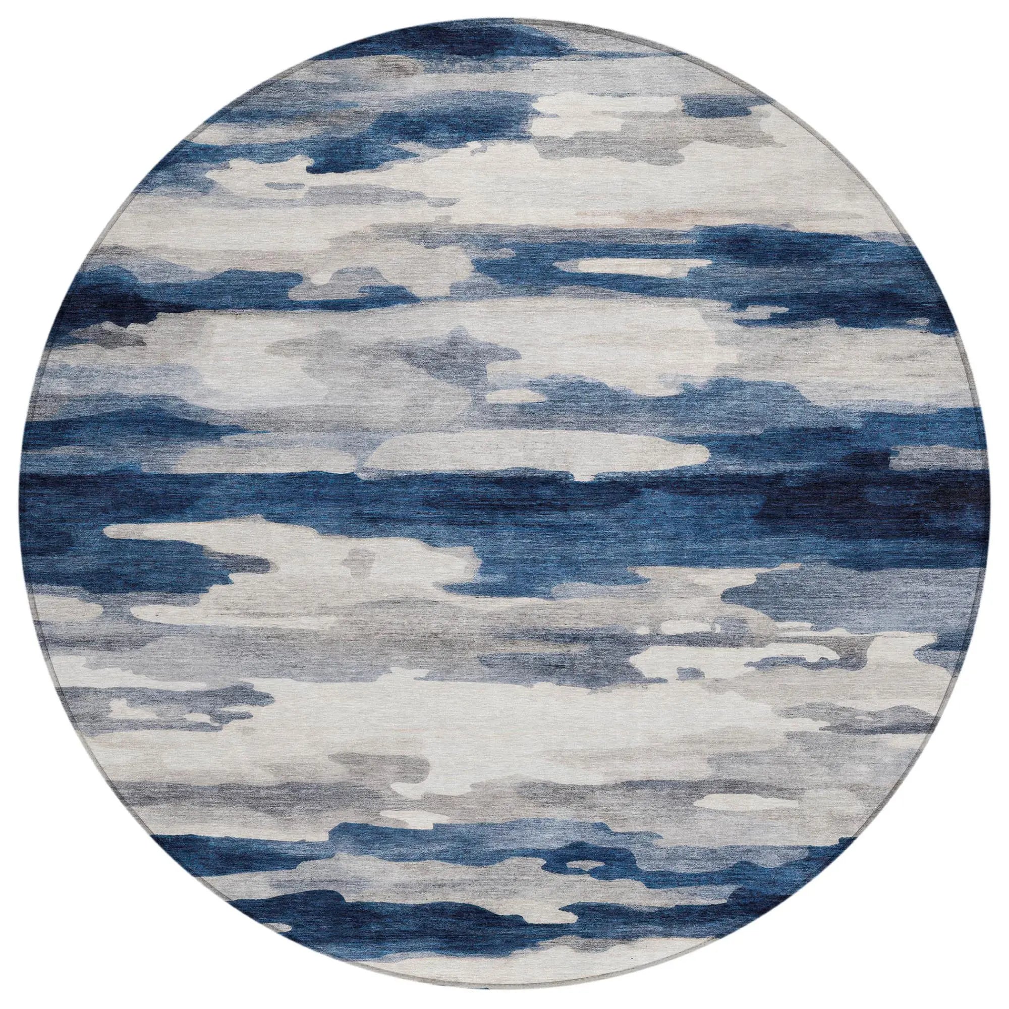 8' Blue And Silver Round Abstract Washable Indoor Outdoor Area Rug Homeroots Outdoor