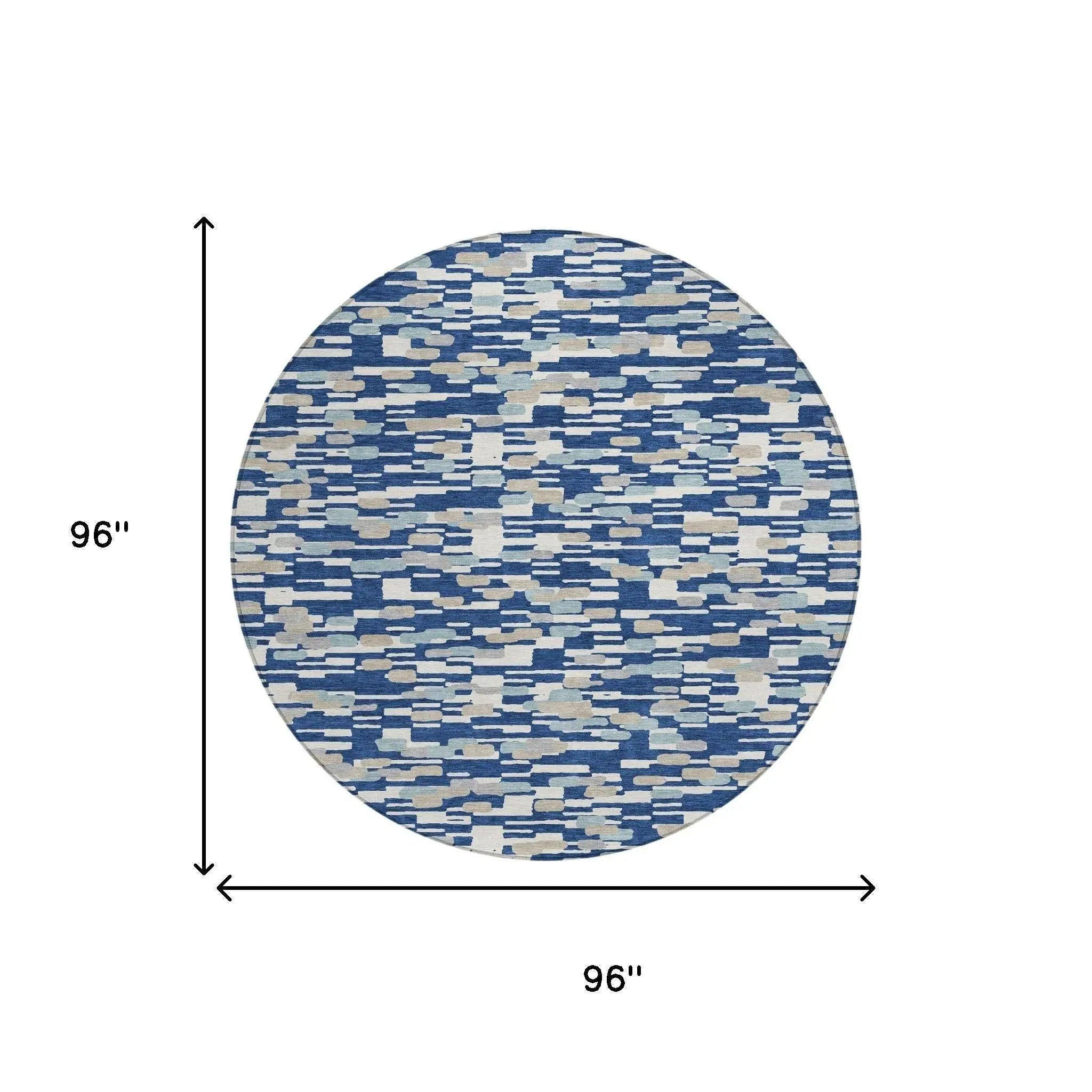 8' Blue And Silver Round Geometric Washable Indoor Outdoor Area Rug Homeroots Outdoor