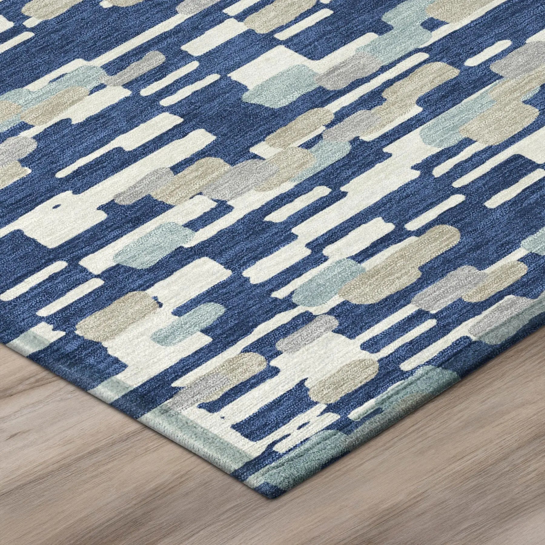 8' Blue And Silver Round Geometric Washable Indoor Outdoor Area Rug Homeroots Outdoor