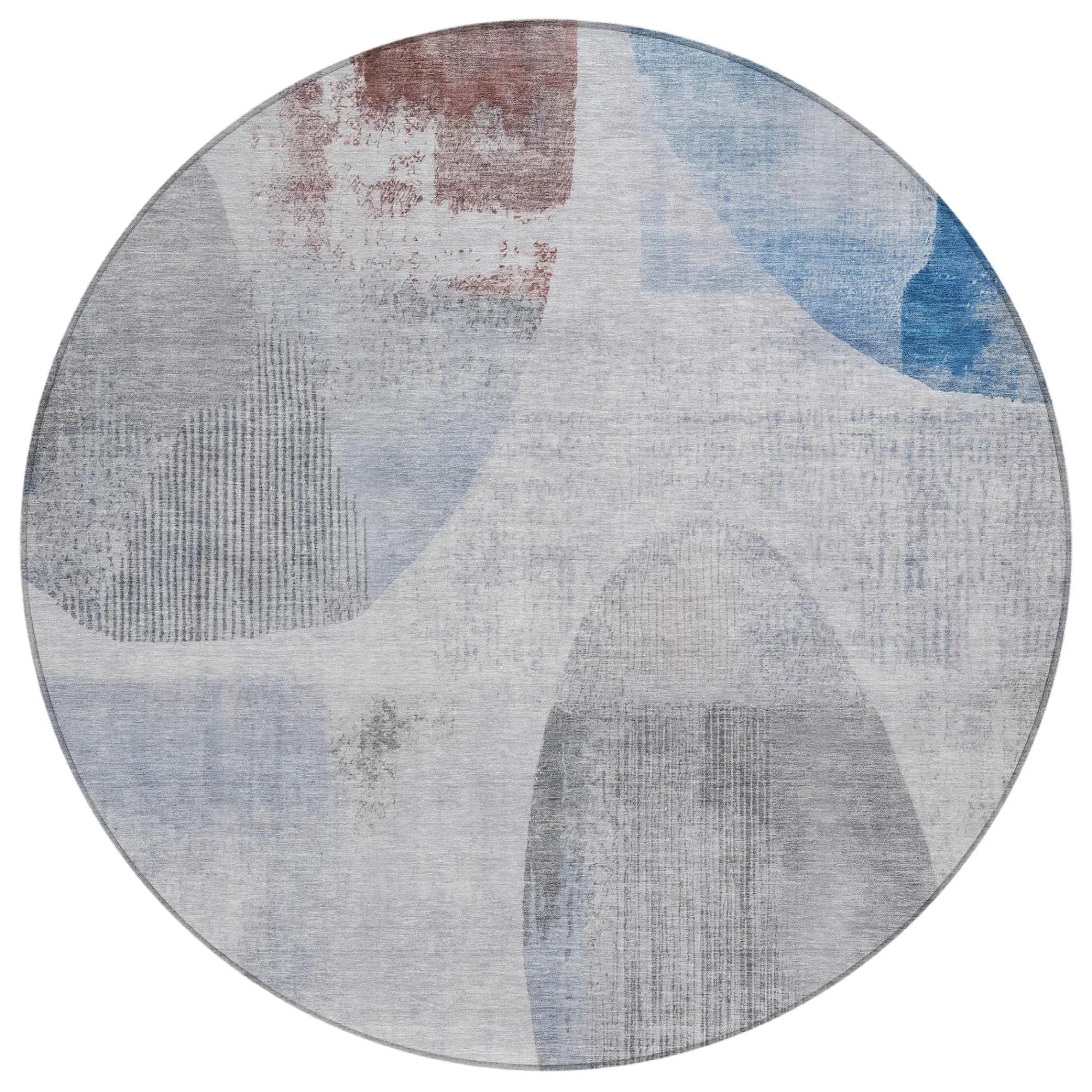 8' Blue And Silver Round Geometric Washable Indoor Outdoor Area Rug Homeroots Outdoor