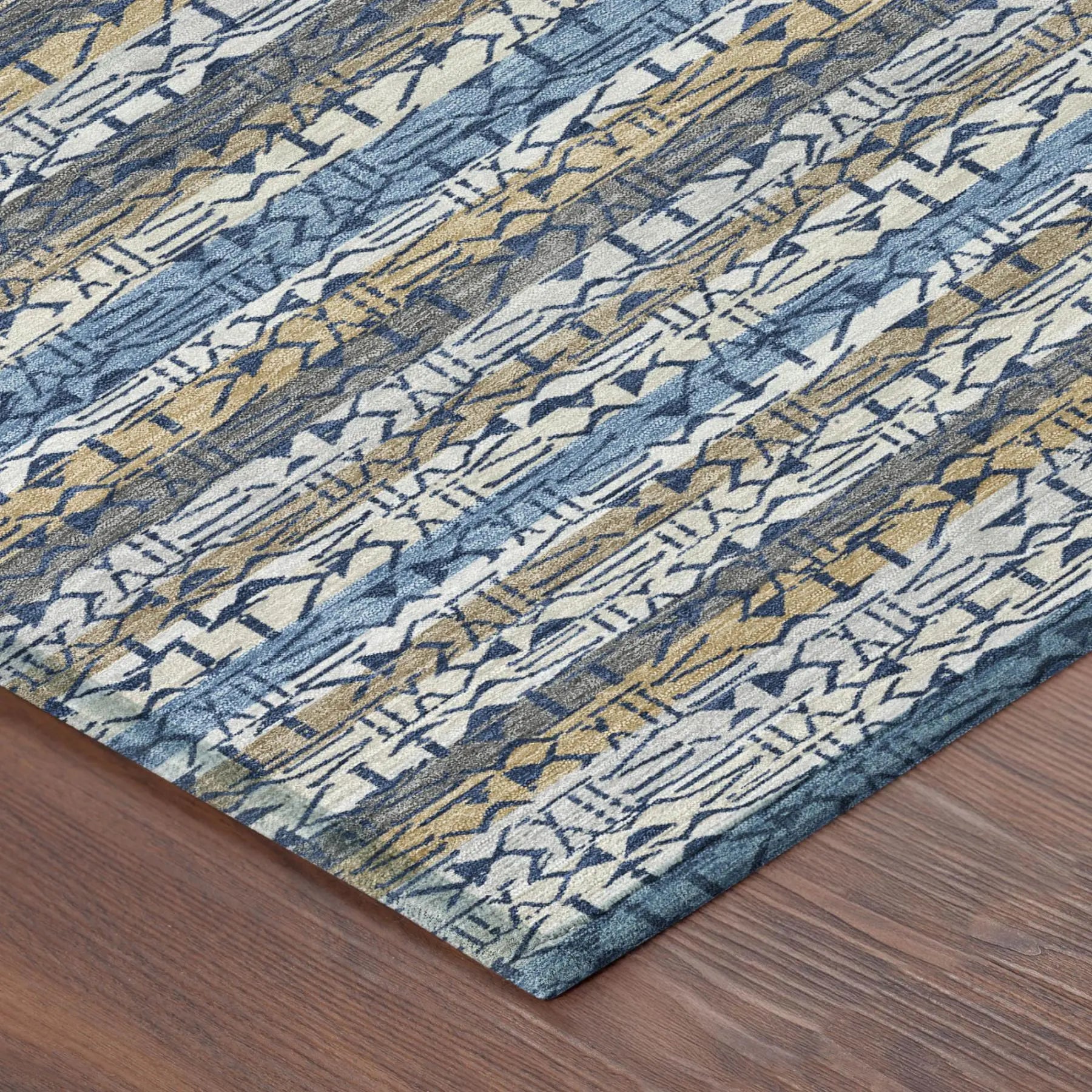 8' Blue And Silver Round Striped Washable Indoor Outdoor Area Rug Homeroots Outdoor