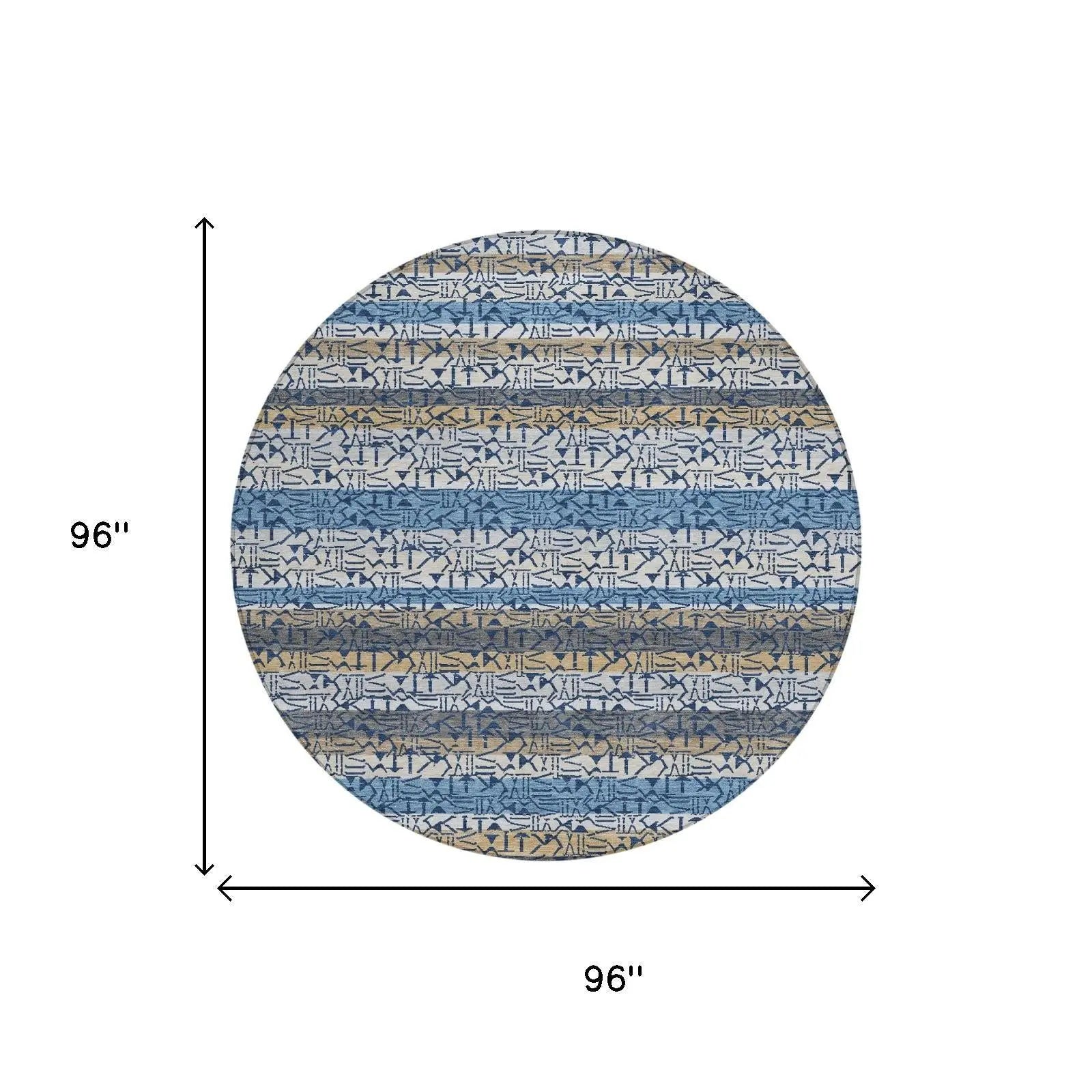 8' Blue And Silver Round Striped Washable Indoor Outdoor Area Rug Homeroots Outdoor