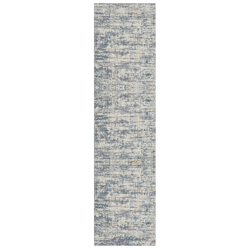 8' Blue And Taupe Abstract Washable Runner Rug Homeroots Home Decor