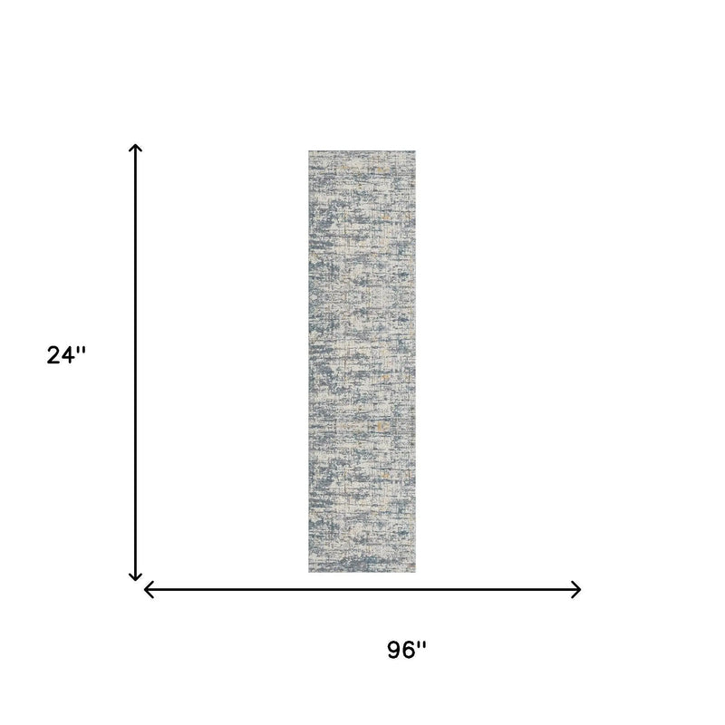 8' Blue And Taupe Abstract Washable Runner Rug Homeroots Home Decor