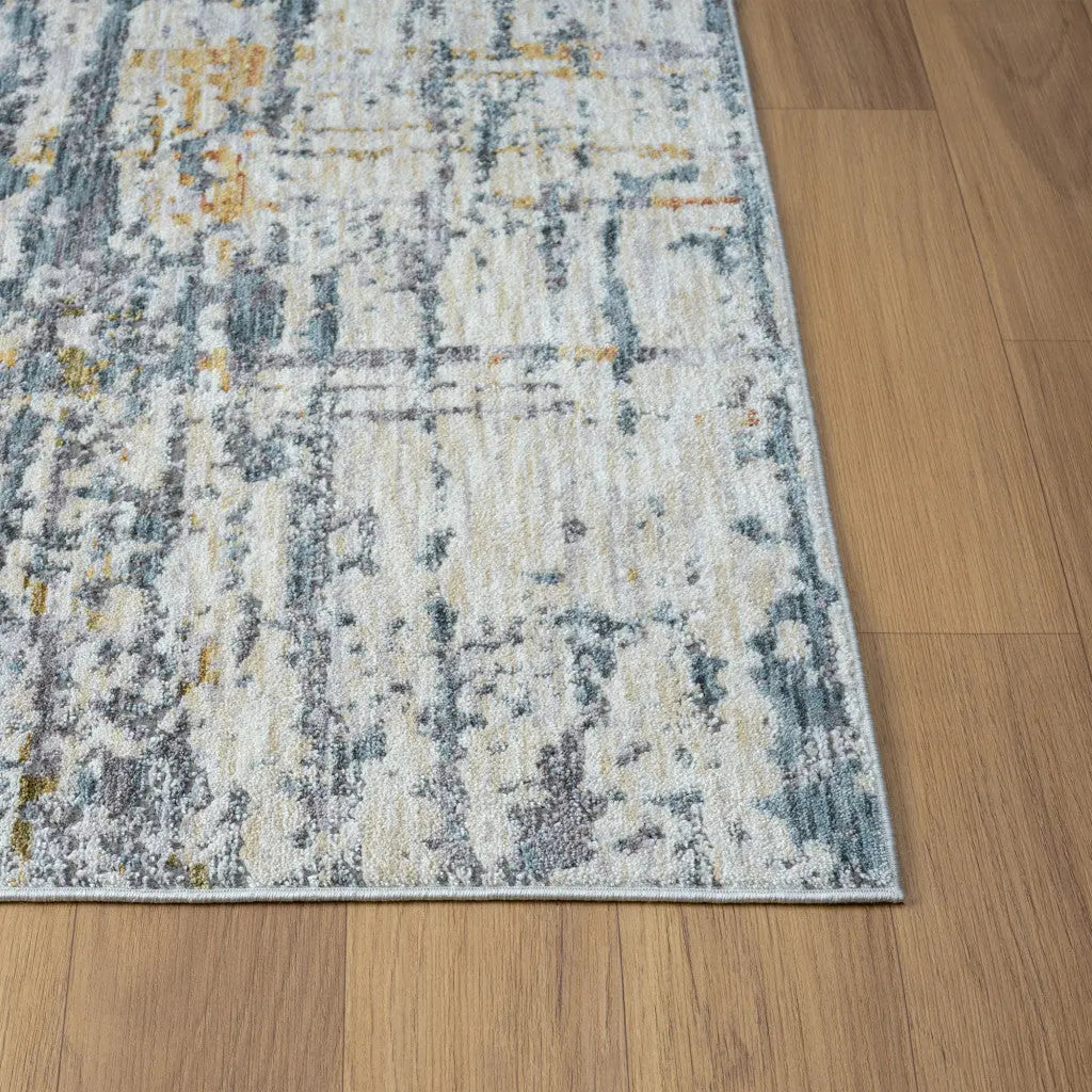 8' Blue And Taupe Abstract Washable Runner Rug Homeroots Home Decor