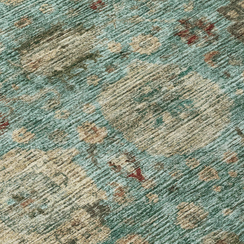 8' Blue And Teal Blue Round Abstract Washable Indoor Outdoor Area Rug Homeroots Outdoor