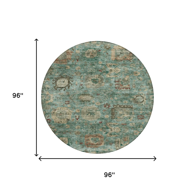 8' Blue And Teal Blue Round Abstract Washable Indoor Outdoor Area Rug Homeroots Outdoor