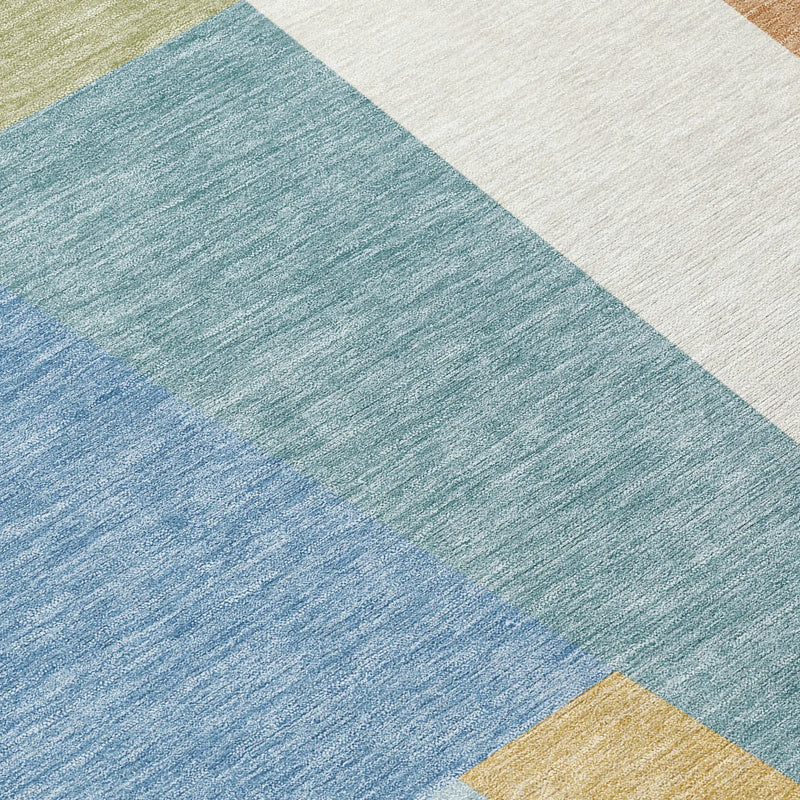 8' Blue And Teal Blue Round Geometric Washable Indoor Outdoor Area Rug Homeroots Outdoor