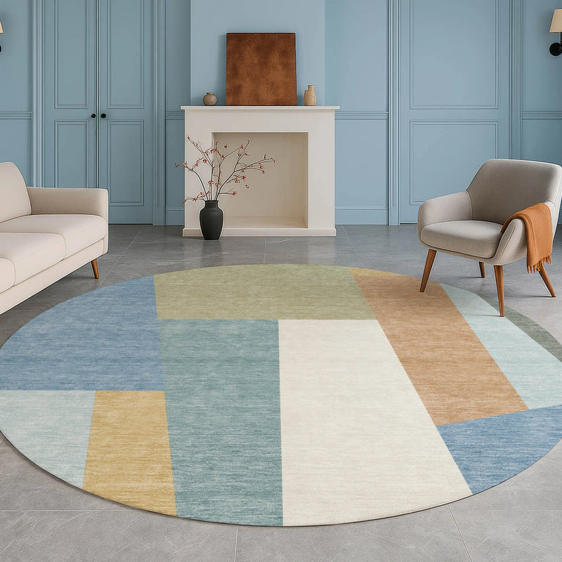8' Blue And Teal Blue Round Geometric Washable Indoor Outdoor Area Rug Homeroots Outdoor