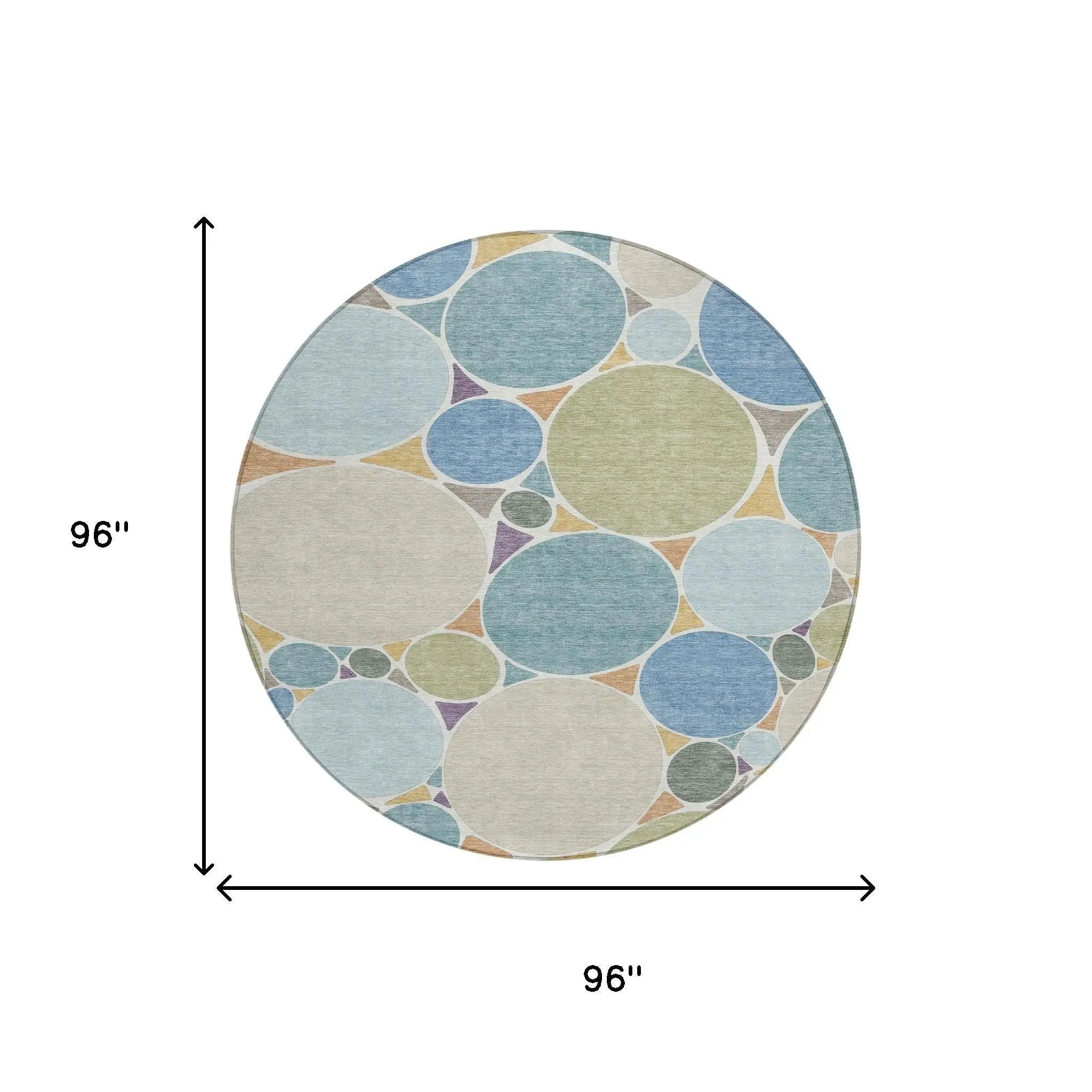 8' Blue And Teal Blue Round Geometric Washable Indoor Outdoor Area Rug Homeroots Outdoor