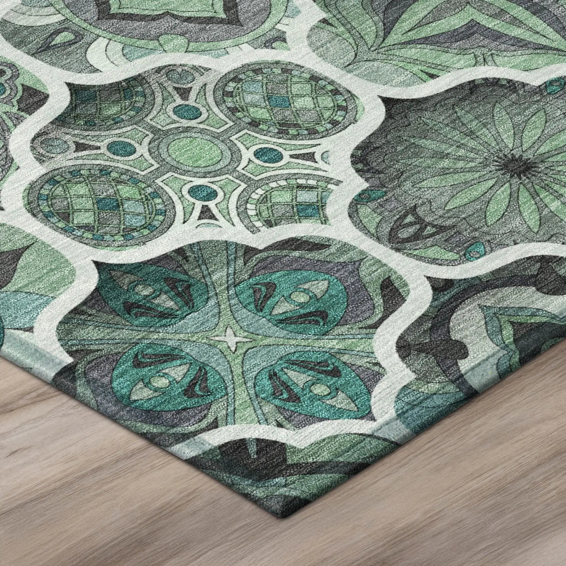 8' Blue And Teal Blue Round Ogee Washable Indoor Outdoor Area Rug Homeroots Outdoor