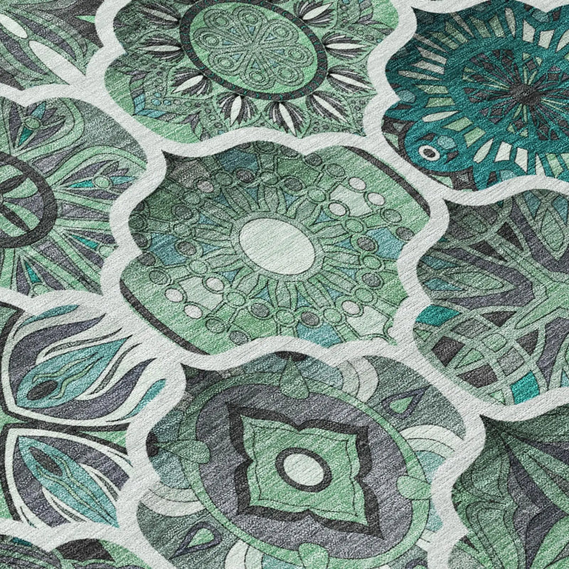 8' Blue And Teal Blue Round Ogee Washable Indoor Outdoor Area Rug Homeroots Outdoor