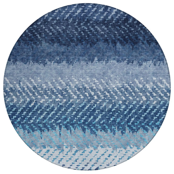 8' Blue And Teal Blue Round Striped Washable Indoor Outdoor Area Rug Homeroots Outdoor