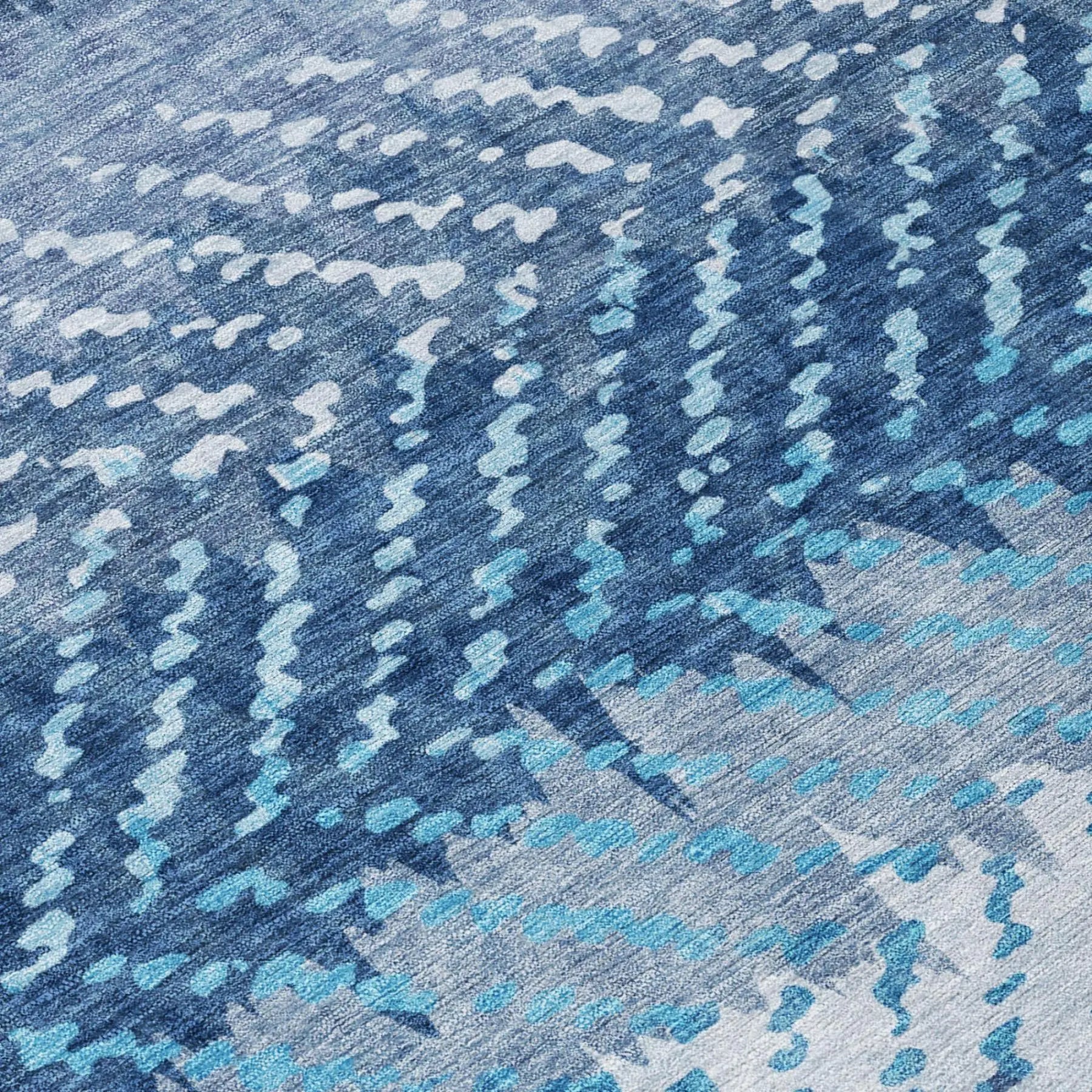 8' Blue And Teal Blue Round Striped Washable Indoor Outdoor Area Rug Homeroots Outdoor