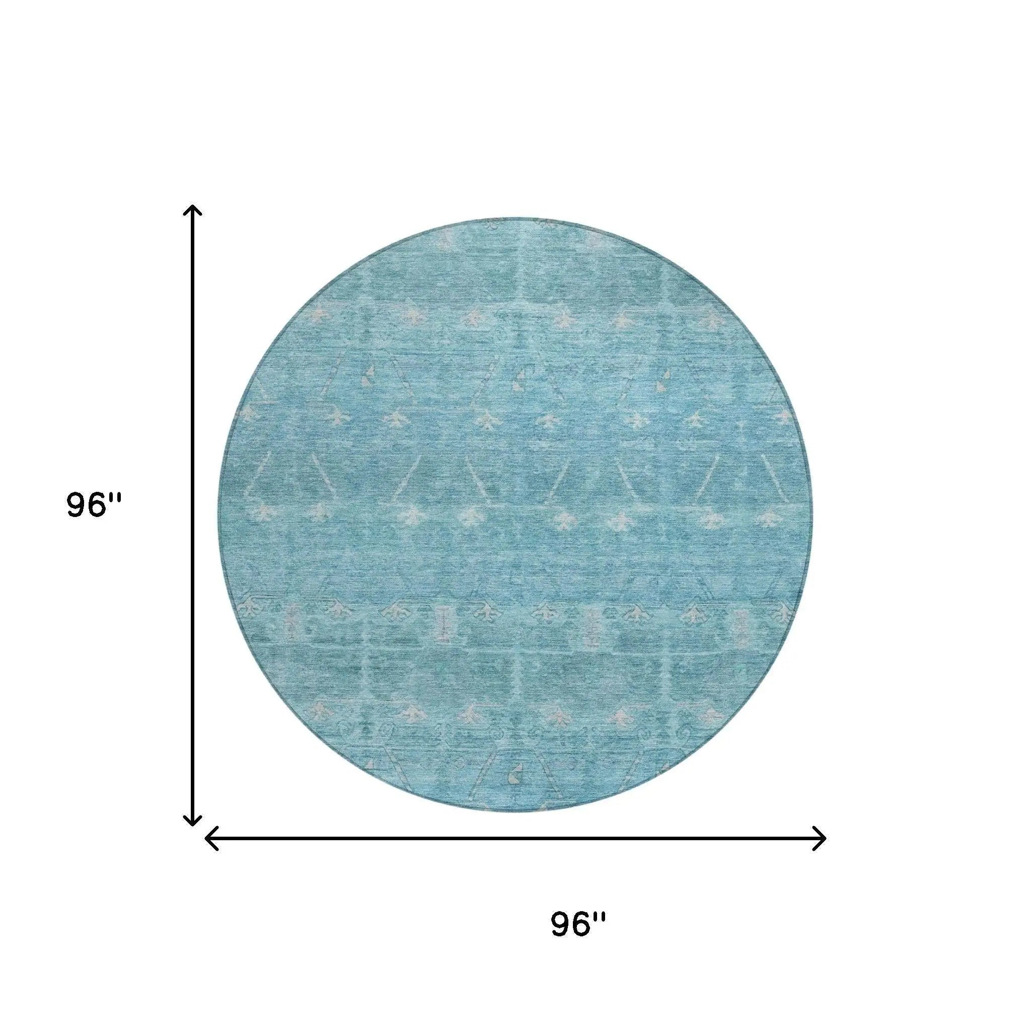 8' Blue And Teal Blue Round Tribal Washable Indoor Outdoor Area Rug Homeroots Outdoor