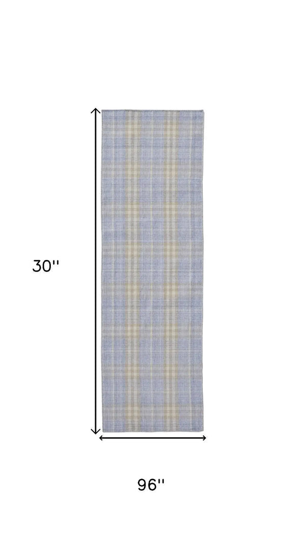 8' Blue Brown And Ivory Plaid Hand Woven Area Rug Homeroots Home Decor