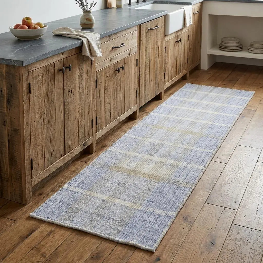 8' Blue Brown And Ivory Plaid Hand Woven Area Rug Homeroots Home Decor