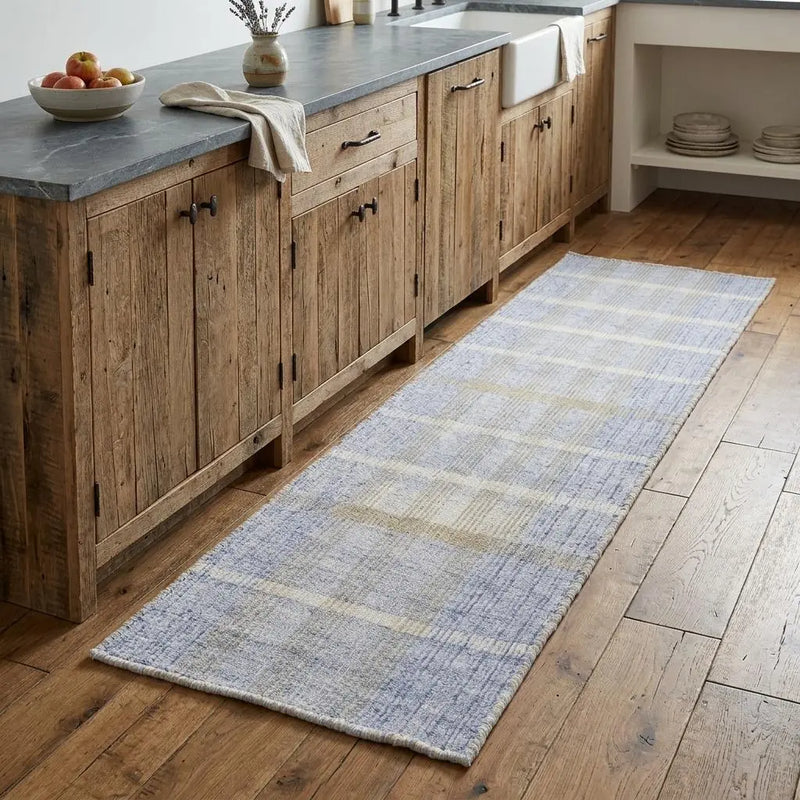 8' Blue Brown And Ivory Plaid Hand Woven Area Rug Homeroots Home Decor