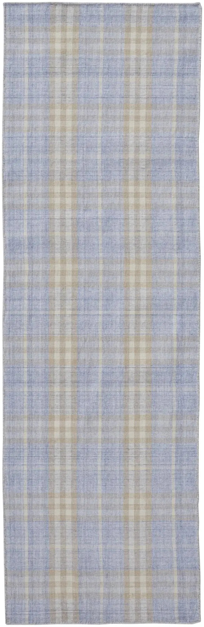 8' Blue Brown And Ivory Plaid Hand Woven Area Rug Homeroots Home Decor
