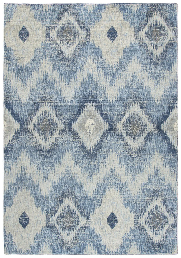 8' Blue Dark Blue And Gray New Zealand Lambs Wool Ikat Hand Carved Handmade Area Rug Homeroots Home Decor