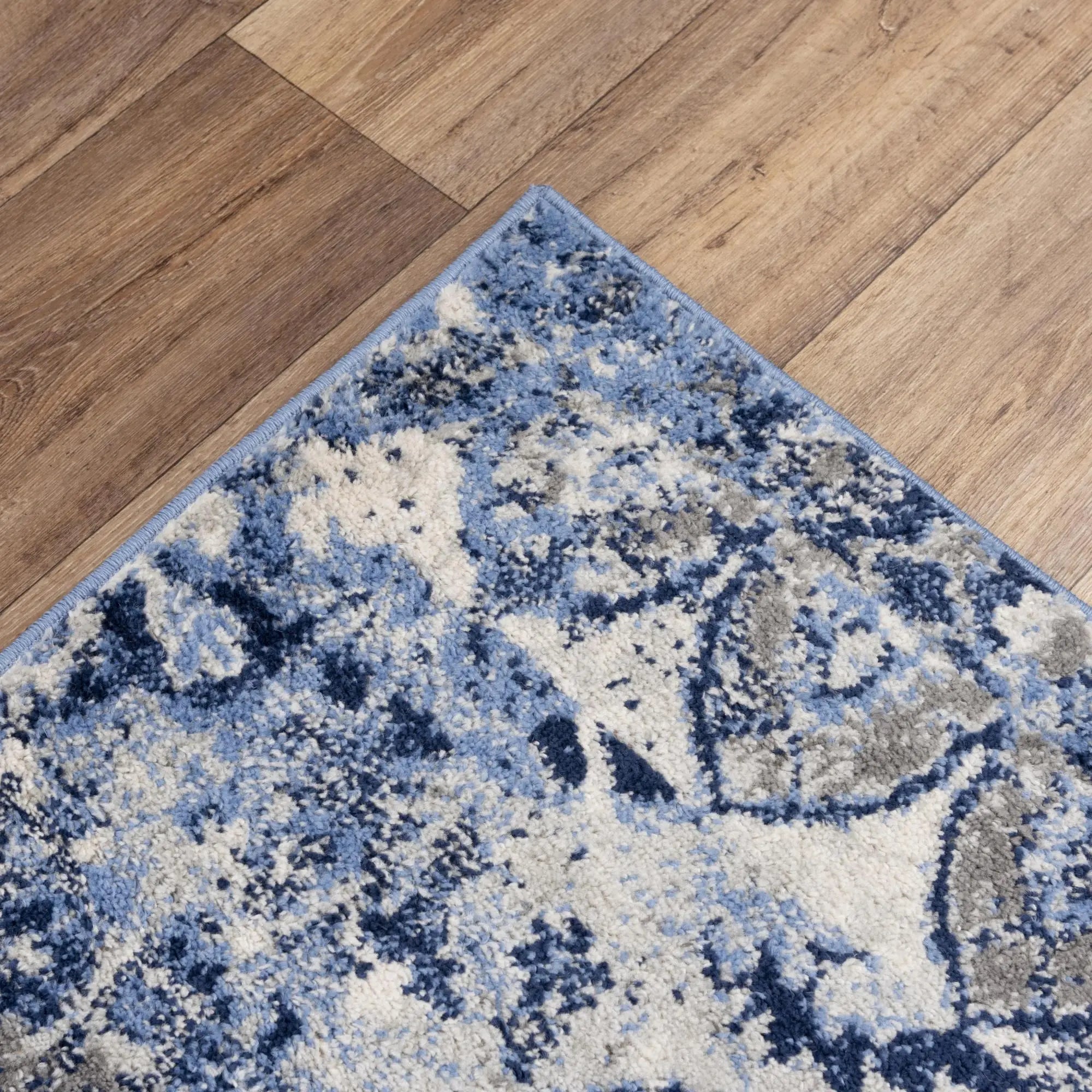 8' Blue Gray And Ivory Medallion Area Rug Homeroots Home Decor