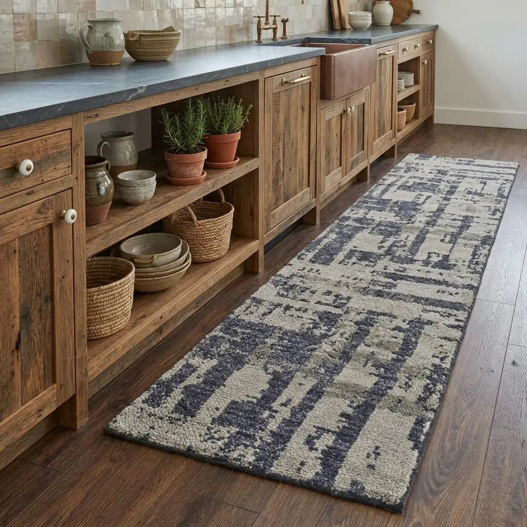 8' Blue Gray And Taupe Wool Abstract Hand Knotted Area Rug Homeroots Home Decor