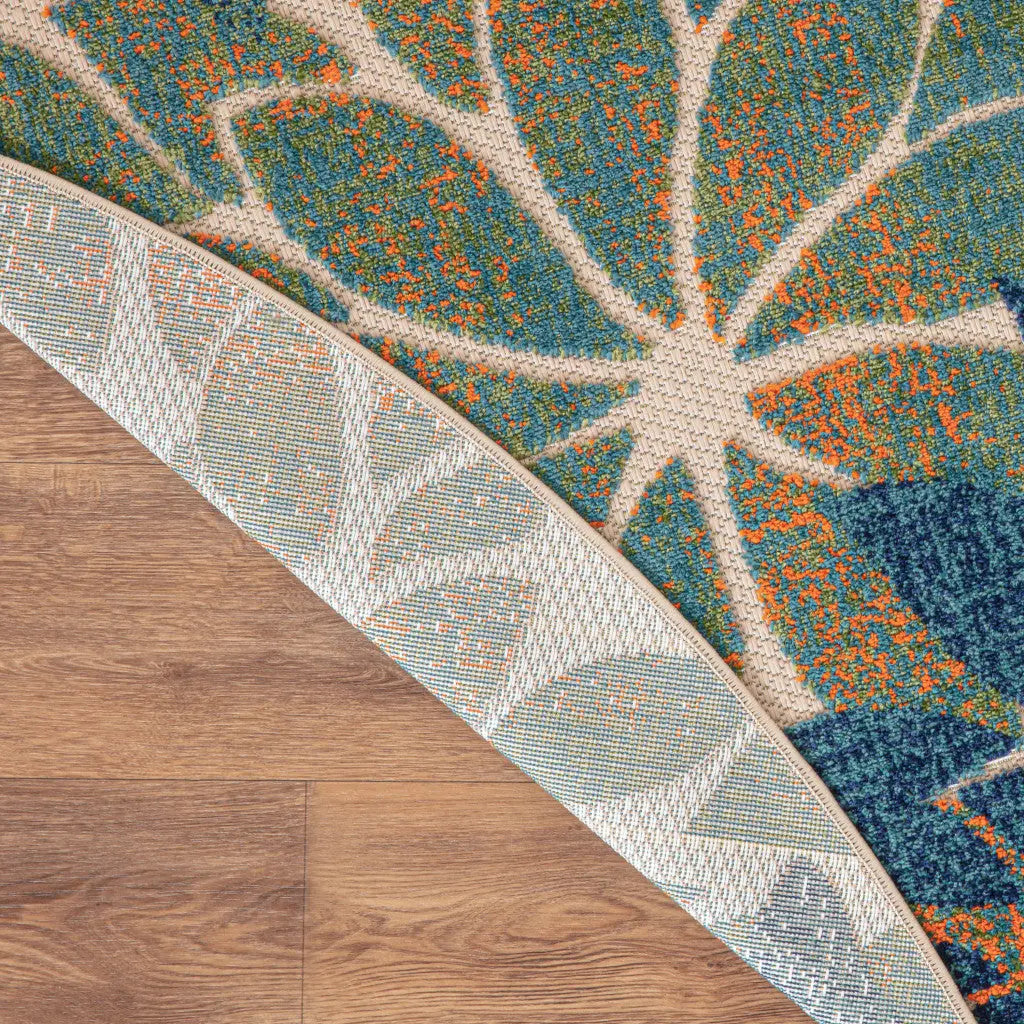 8' Blue Green And Orange Round Floral Indoor Outdoor Area Rug Homeroots Outdoor