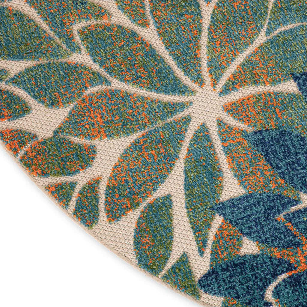 8' Blue Green And Orange Round Floral Indoor Outdoor Area Rug Homeroots Outdoor