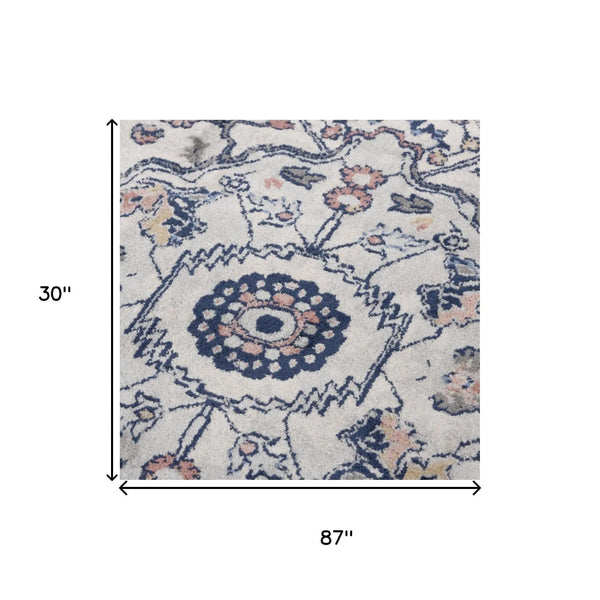 8' Blue Light Blue Pink Yellow Light Gray And Gray Medallion Area Rug Homeroots Home Decor