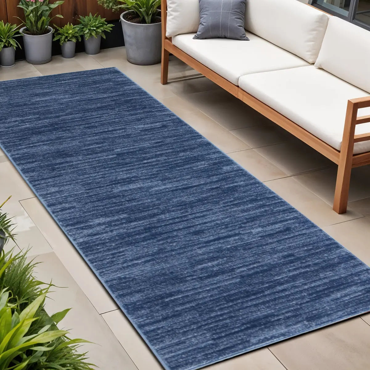 8' Blue Non Skid Indoor Outdoor Runner Rug - GreatEagleInc