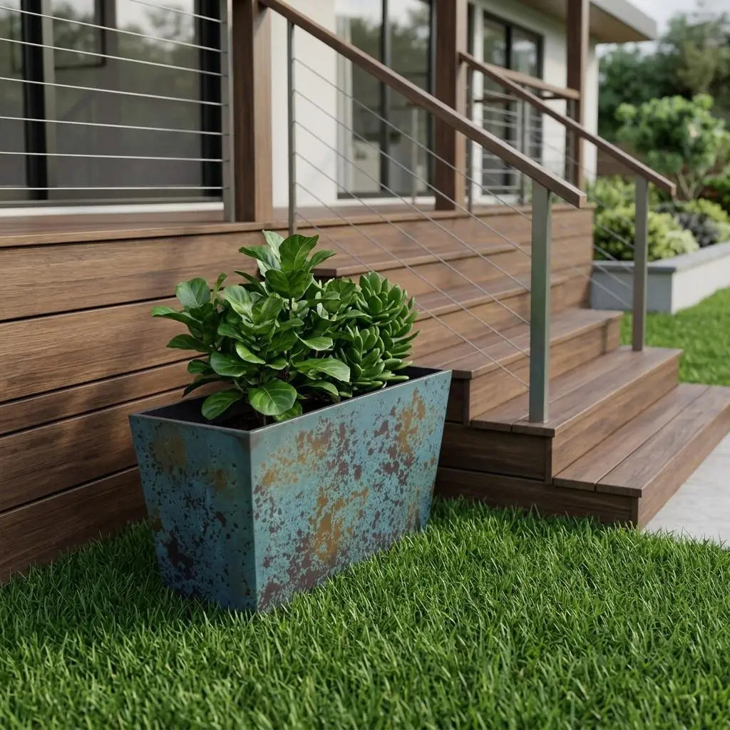 8" Blue Recycled Plastic Indoor Outdoor Rectangular Planter Box Homeroots Outdoor