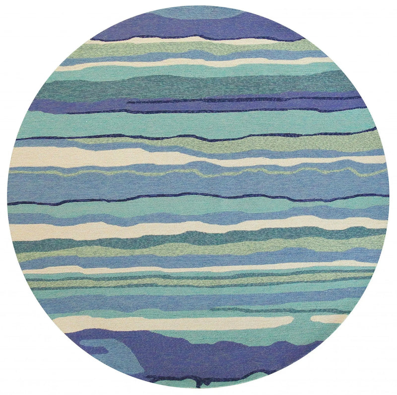 8' Blue Round Abstract Indoor Outdoor Area Rug Homeroots Outdoor