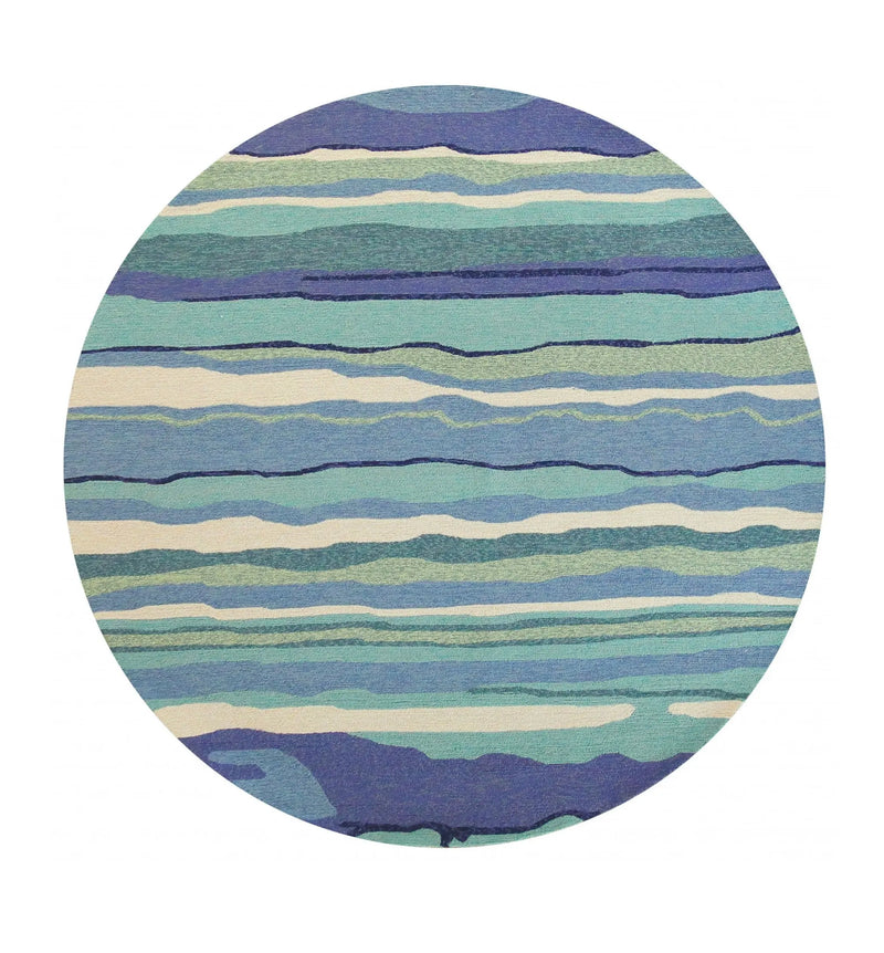 8' Blue Round Abstract Indoor Outdoor Area Rug Homeroots Outdoor