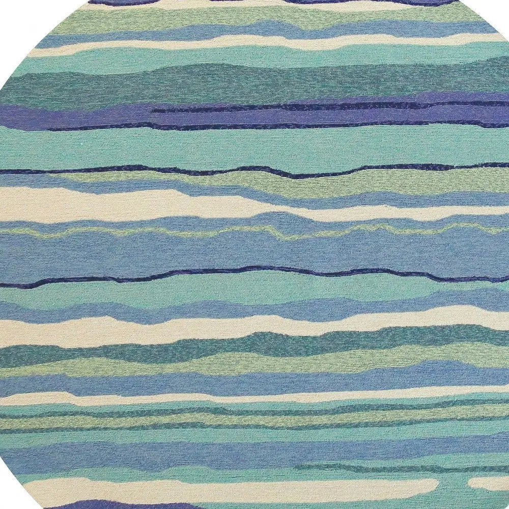 8' Blue Round Abstract Indoor Outdoor Area Rug Homeroots Outdoor