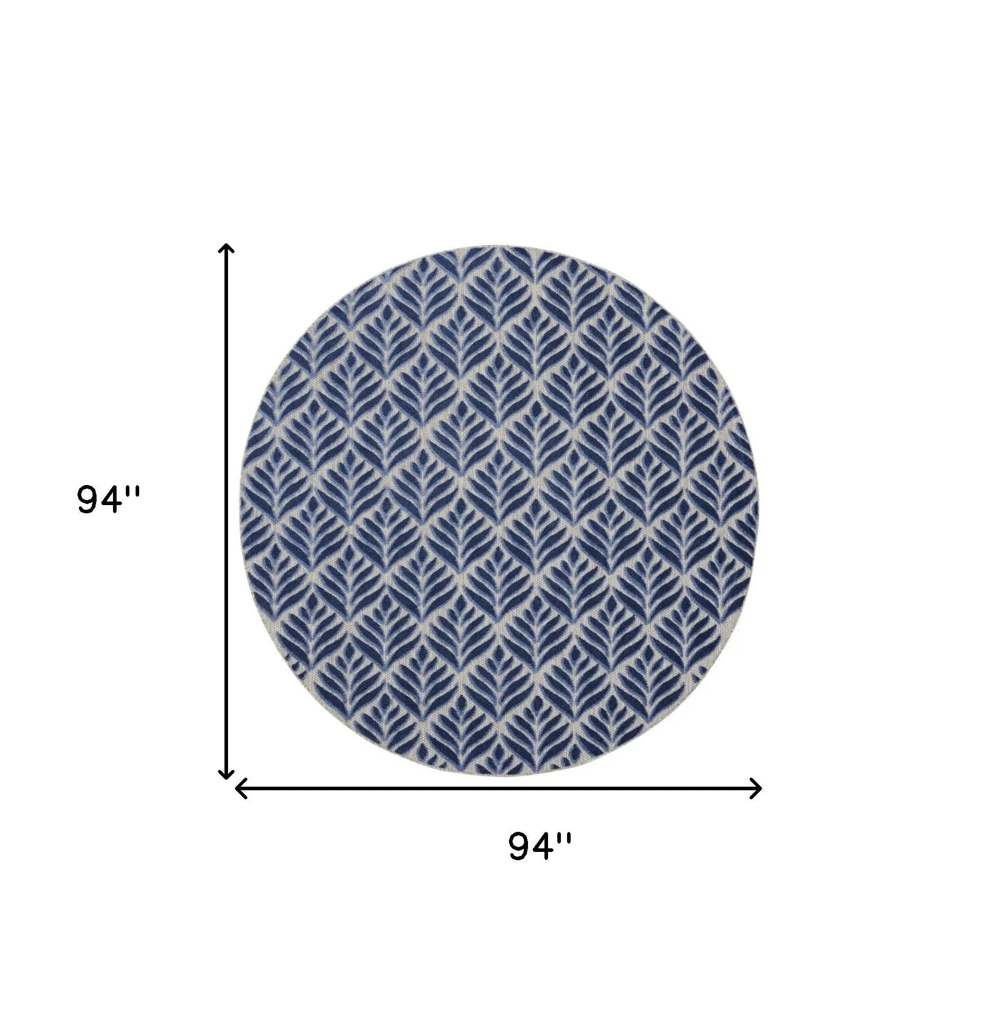 8' Blue Round Floral Indoor Outdoor Area Rug Homeroots Outdoor