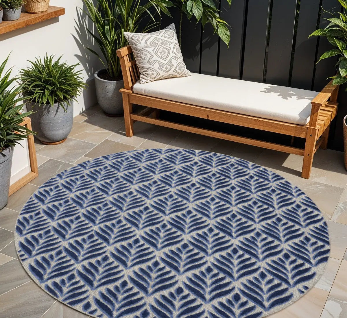 8' Blue Round Floral Indoor Outdoor Area Rug Homeroots Outdoor