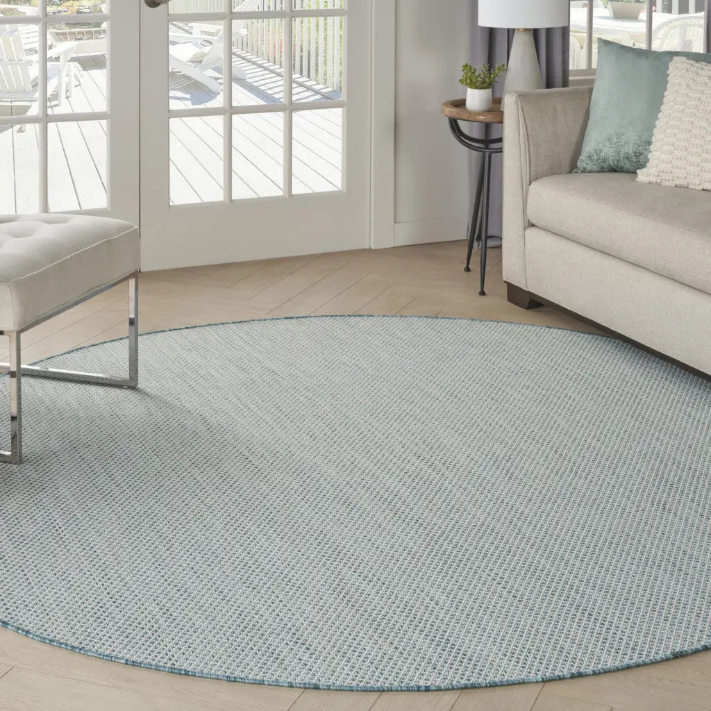 8' Blue Round Geometric Power Loom Area Rug Homeroots Outdoor