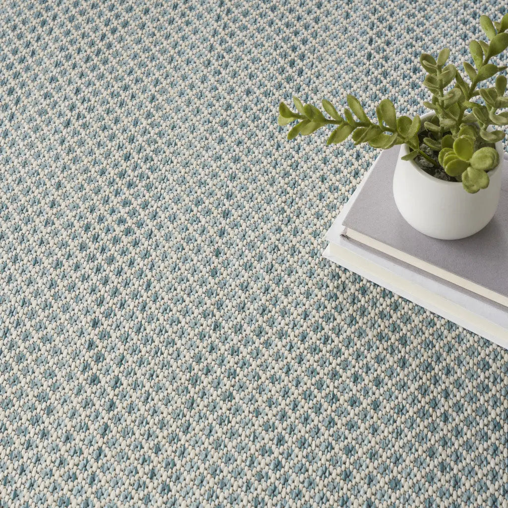 8' Blue Round Geometric Power Loom Area Rug Homeroots Outdoor