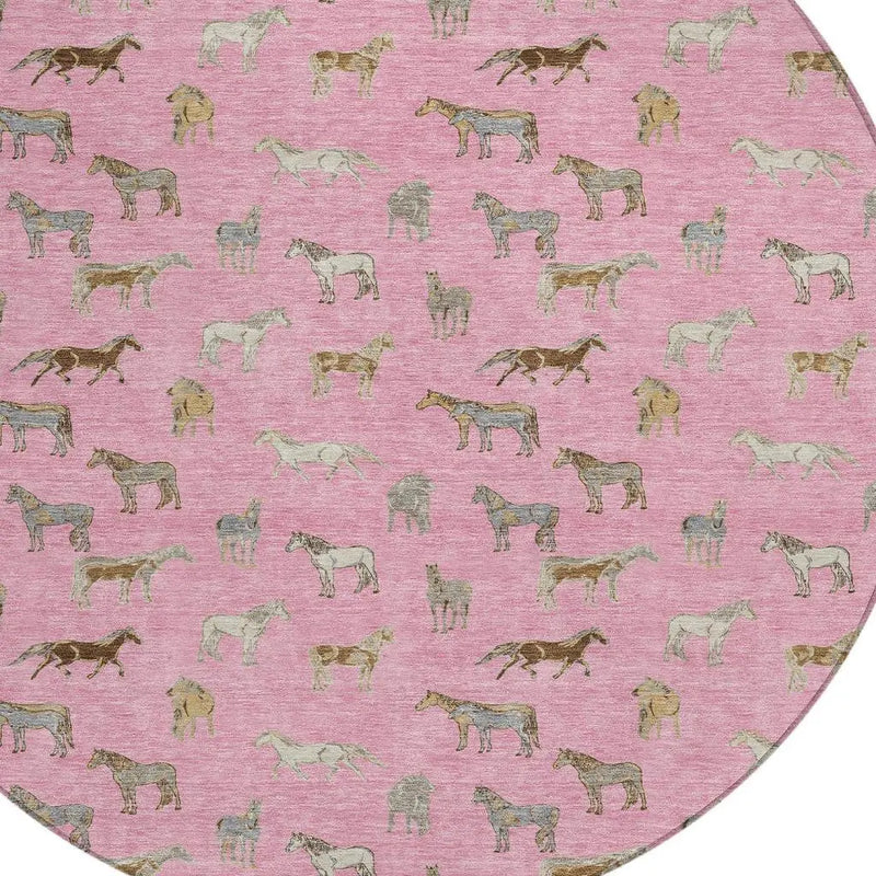 8' Blush And Beige Round Horse Washable Indoor Outdoor Area Rug Homeroots Outdoor