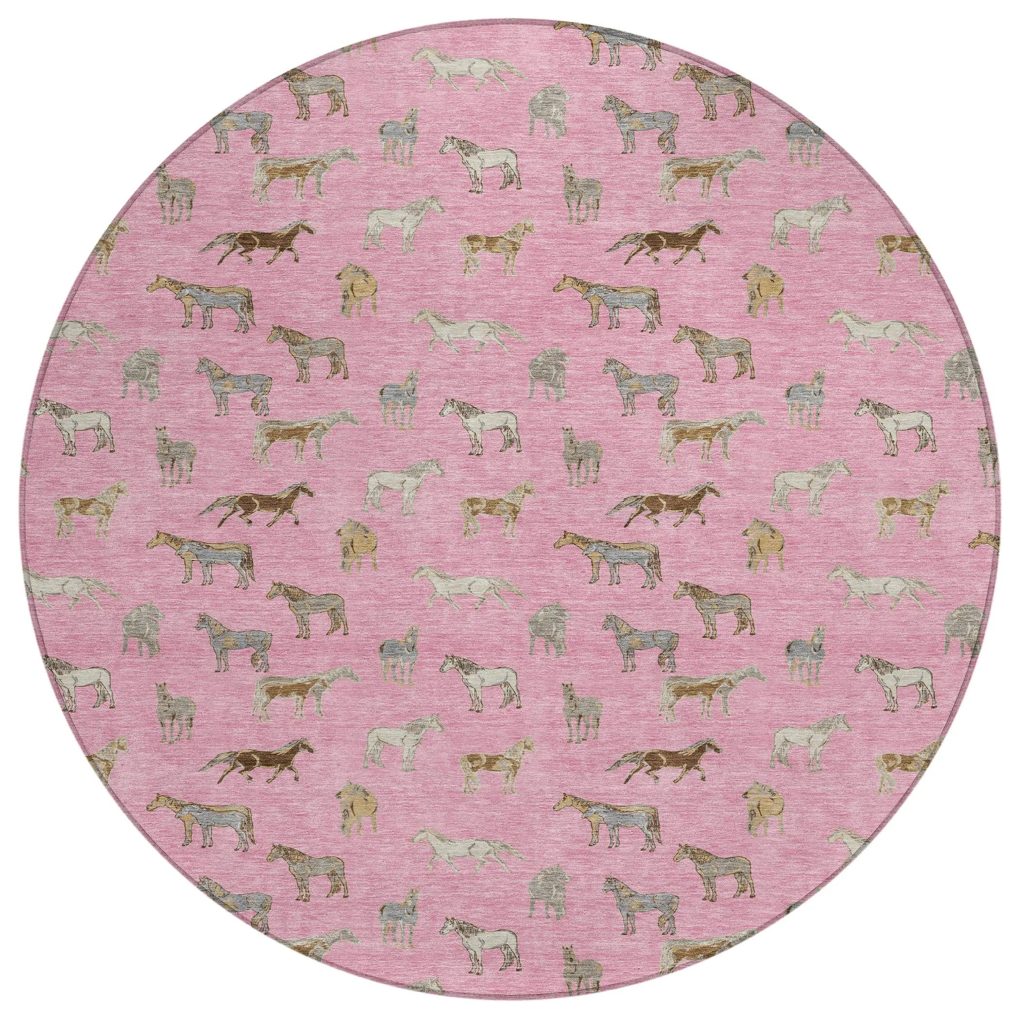 8' Blush And Beige Round Horse Washable Indoor Outdoor Area Rug Homeroots Outdoor